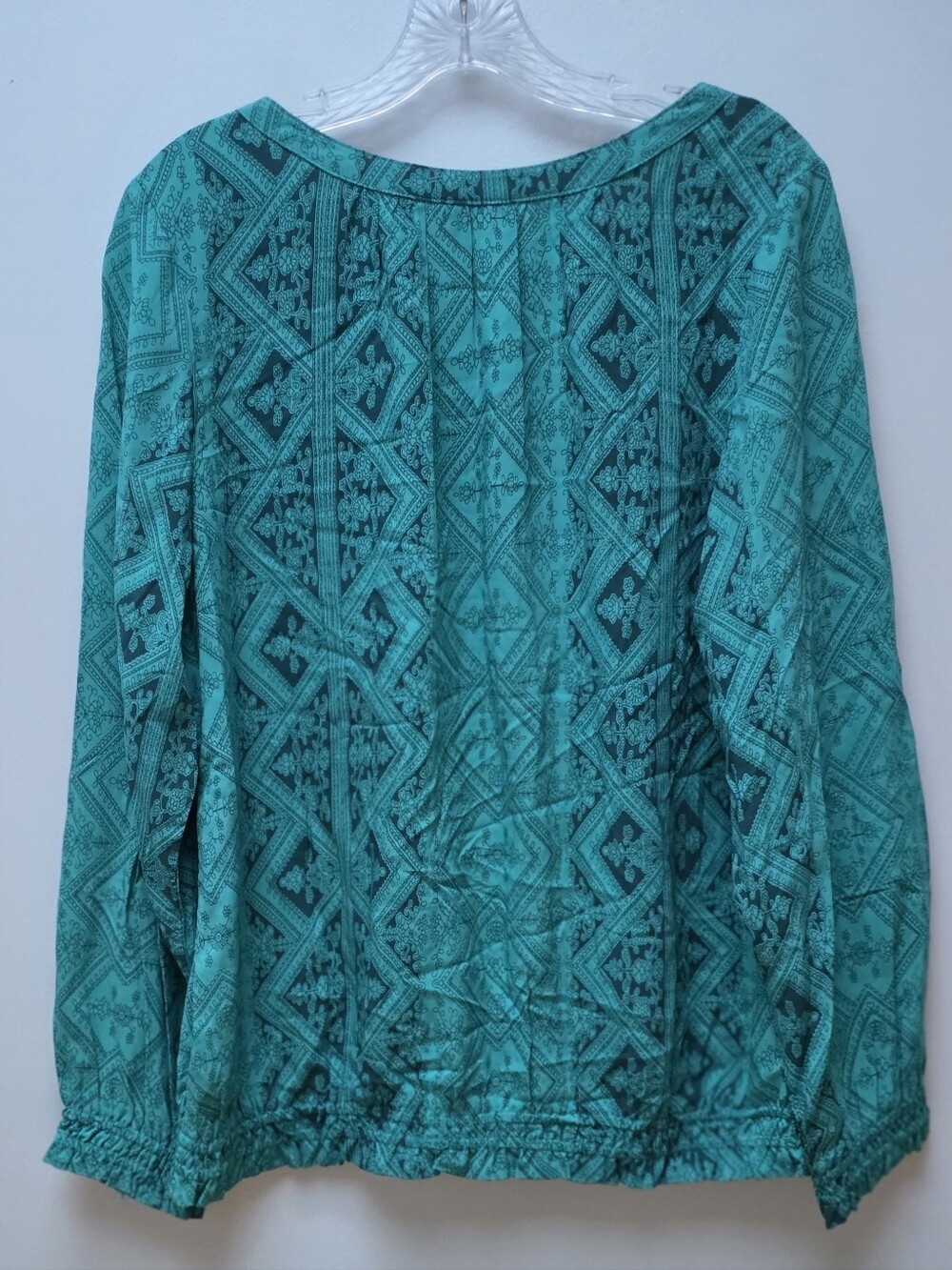 ST. JOHN'S BAY | Teal Patterned Blouse, Sz. L - Picture 3 of 5
